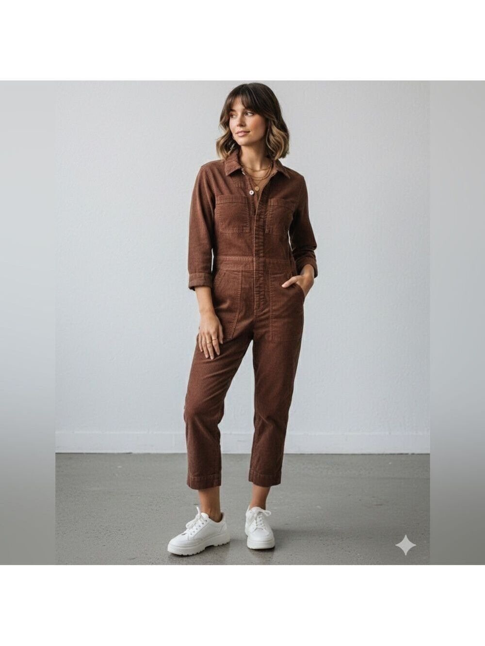 AMO Corduroy Skip Jumpsuit in Bloodstone Color